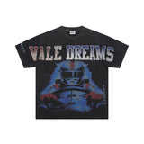 American retro valeforever washed & distressed hotfix rhinestone cotton short sleeve high street star t-shirt