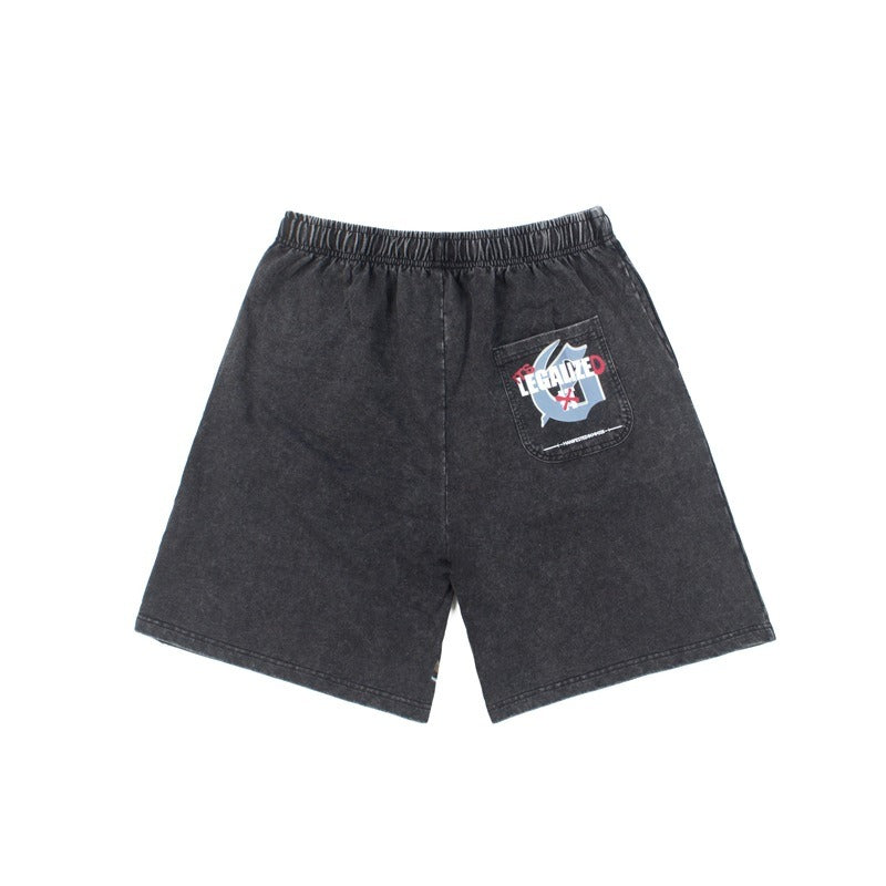 Hip-hop shorts american blue sky and white clouds skull planting printing high street loose shorts half lengthcasual pants