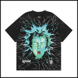 Hs american high street retro washed portrait short-sleeved t-shirt long sleeves sweatshirt hoodie