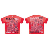 Majestik american street style retroprinting distressed loose hot diamond high street style tops short-sleeved t-shirt