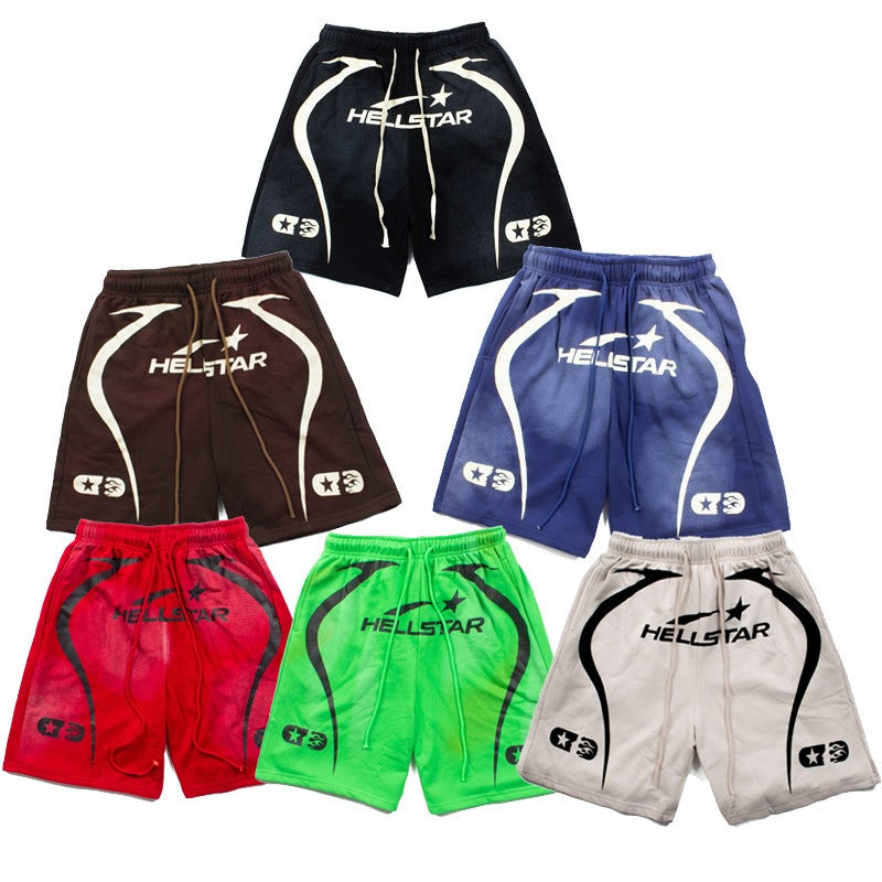 Hip-hop shorts american casual high street mud dyed distressed retroloose sports shorts sweatpants summer half length pants