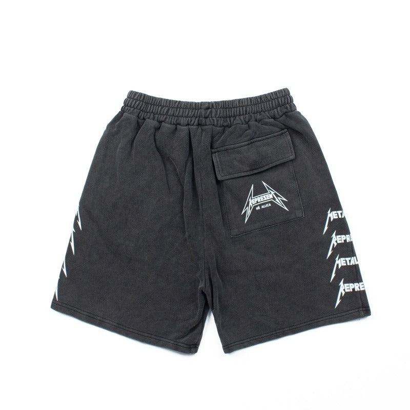 Hip-hop shorts american high street half length pantslettercasual sports loose washed distressed retro shorts for men