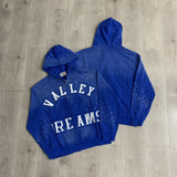 American retro valeforever washed & distressed hotfix rhinestone cotton shorts high street hooded sweatshirt