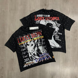 First row american trend high quality washed retro hot diamond casual short-sleeved t-shirt