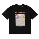 Wholesale high street purple br@nd american style short sleeve loose retro casual t-shirt couple trendy tee