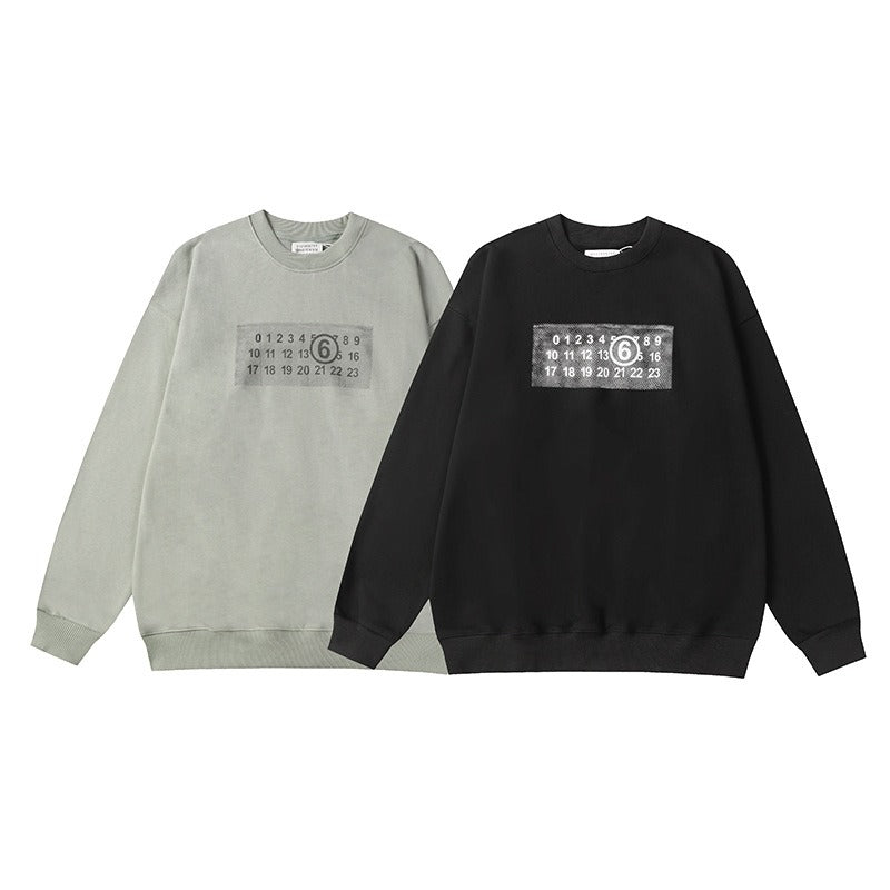Letter mm print crew neck 100% cotton relaxed fit sweatshirt