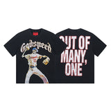 European and american high street gd rock heavy industry washed distressed skull letter speed short sleeve