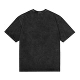 Washed and distressed menletterembroider round neck half sleeve pure cotton short sleeves