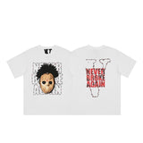 Cross-border supply large v letter lne cherry blossom short half-sleeve sketch embroidery lip print graffiti print short