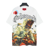 High version gods short sleeve heavy weight washed fog high street rock band skull pure cottonprinting round