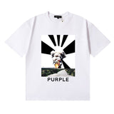 Wholesale high street purple br@nd american style short sleeve loose retro casual t-shirt couple trendy tee