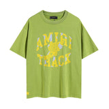 amri washed distressed tiger head number & letter logo short sleeve t-shirt
