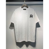 amri flow paint graffiti letter starry sky classic logo print short sleeve couple t-shirt