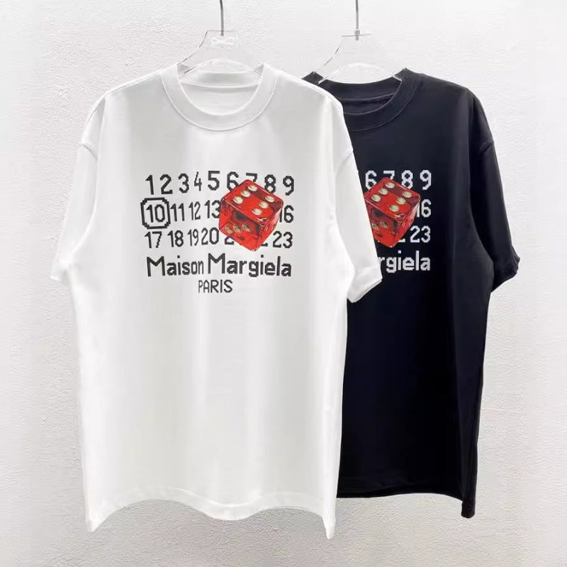 Digital direct-injection 3d amber six-sided dice print crew neck t-shirt