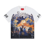 European and american high street gd rock heavy industry washed distressed skull letter speed short sleeve