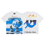 European and american high street gd rock heavy industry washed distressed skull letter speed short sleeve