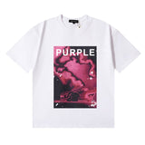 Wholesale high street purple br@nd american style short sleeve loose retro casual t-shirt couple trendy tee