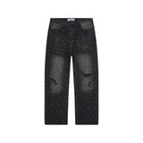 American retro valeforever washed distressed hotfix rhinestone ripped denim shorts - high street style