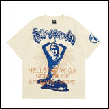 Hs american high street retro washed portrait short-sleeved t-shirt long sleeves sweatshirt hoodie