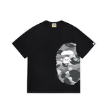 Wholesale japanese style side plaid camo ape head short sleeve color block trendy t-shirt for summer