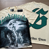 European and american high street gd rock heavy industry washed distressed skull letter speed short sleeve