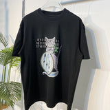 High gsm double yarn cat print 100% cotton short sleeve t-shirt