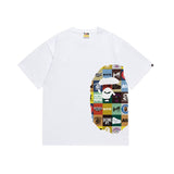 Wholesale japanese style side plaid camo ape head short sleeve color block trendy t-shirt for summer