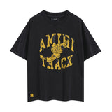 amri washed distressed tiger head number & letter logo short sleeve t-shirt