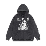 Erd melancholy rich second generation loose washed distressed pig head human face color matching hole hooded sweatshirt zipper