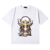 Wholesale high street purple br@nd american style short sleeve loose retro casual t-shirt couple trendy tee