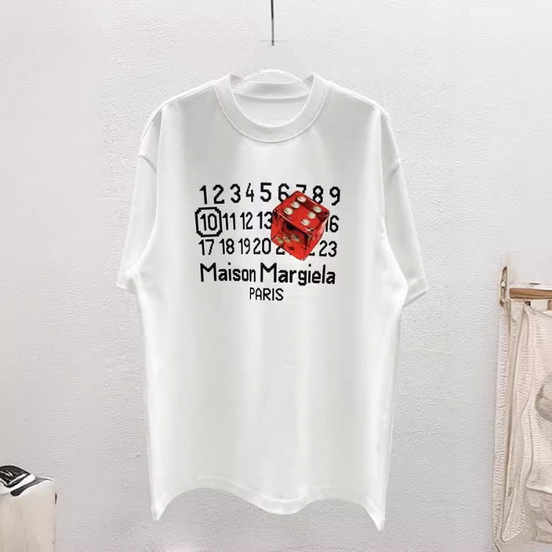 Digital direct-injection 3d amber six-sided dice print crew neck t-shirt