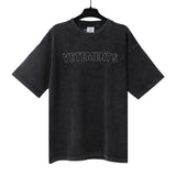 Vtm letter american style no photo printing loose washed distressed short sleeve t-shirt couple outfit