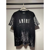 [gram] am peace dove flowing paint graffiti letter starry sky classic logo printing short sleeve couple t-shirt