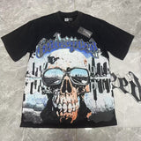 Cross-border wholesale high version gods short-sleeved heavy weight washed fog high street skull pure cotton printed round