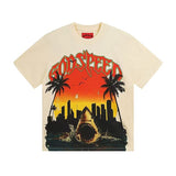 High version gods short sleeve heavy weight washed fog high street rock band skull pure cottonprinting round