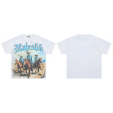 Majestik american street style retroprinting distressed loose hot diamond high street style tops short-sleeved t-shirt
