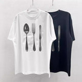 High-definition digital print dinnerware spoon and fork graphic short-sleeve t-shirt