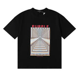 Wholesale high street purple br@nd american style short sleeve loose retro casual t-shirt couple trendy tee