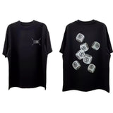 Simple, heavyweight, dice-pattern printed, pure cotton, plus-size short-sleeve t-shirt
