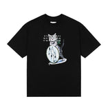 Real shot: summer loose-fit cat print short-sleeve t-shirt