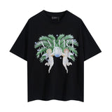 amri washed distressed tiger head number & letter logo short sleeve t-shirt