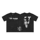 Cross-border supply large v letter lne cherry blossom short half-sleeve sketch embroidery lip print graffiti print short