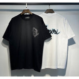 amri flow paint graffiti letter starry sky classic logo print short sleeve couple t-shirt