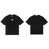 Neutral japanese style casual small logo patch round neck short sleeves