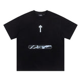 trap gradient letter tiger head short sleeve european and american high street trap star printing t-shirt loose s