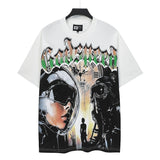 gods short-sleeved heavy weight washed fog high street rock band skull pure cottonprinting t-shirt