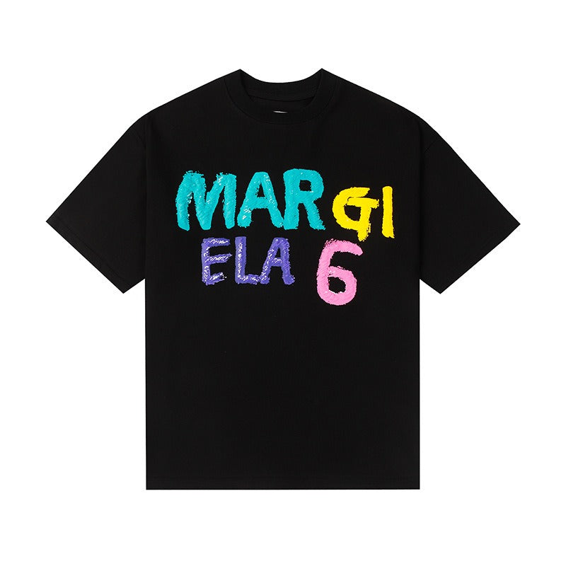 Colorful graffiti foam print cartoon fun 100% cotton short sleeve t-shirt