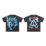 First row wake up and be fierce flame tee hot diamond washed and distressed short