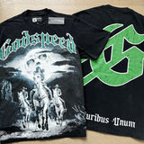 European and american high street gd rock heavy industry washed distressed skull letter speed short sleeve