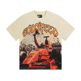 European and american high street gd rock heavy industry washed distressed skull letter speed short sleeve
